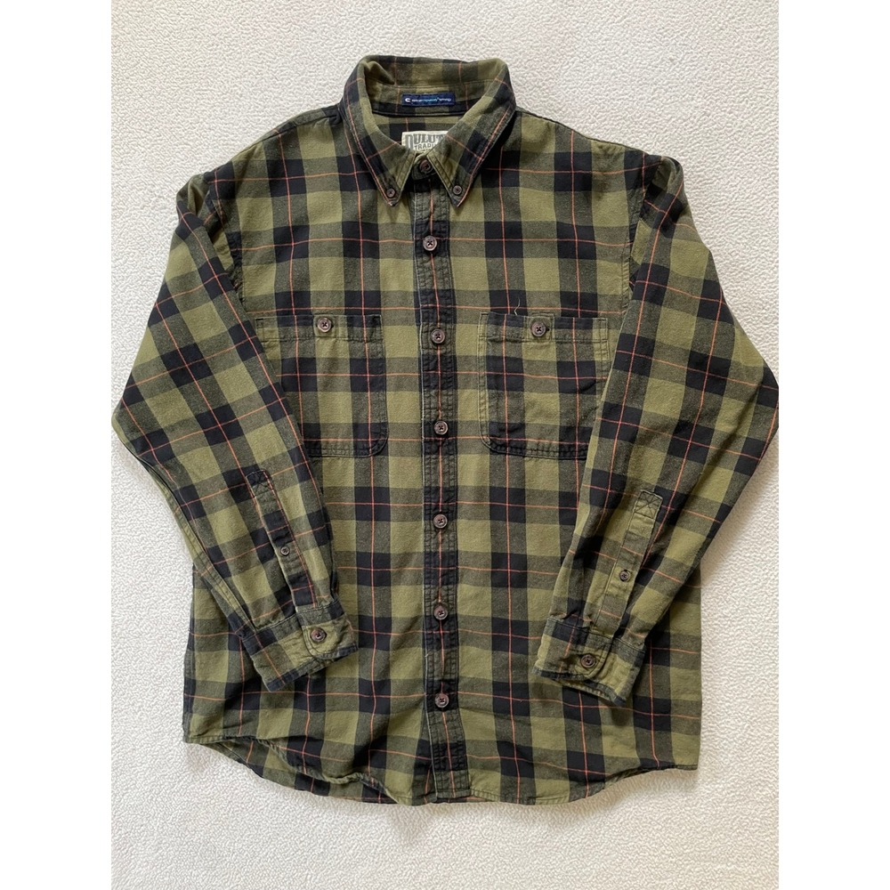 Duluth Mens Medium Flannel Shirt Green Plaid MagnaReady Adaptive Magnetic Button